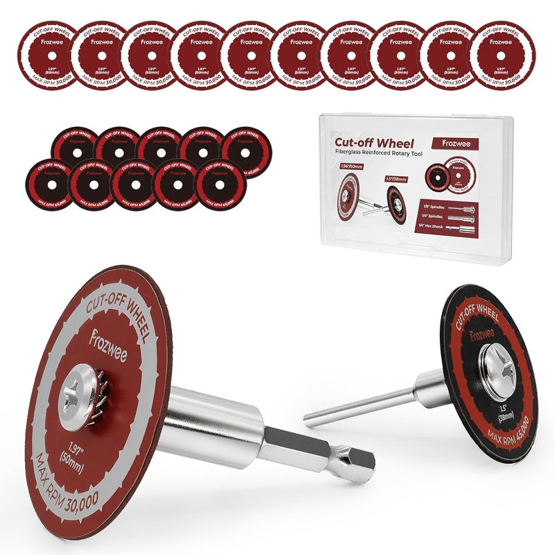 Prozwee 20PCS（10 * 1.5"+10 * 1.97"） Cut Off Wheels with 3PCS Shank(1/4" Hex Shank+1/4" Mandrel+1/8" Mandrel),Fiberglass Reinforced Rotary Tool Cutting Disc Set - Image 1